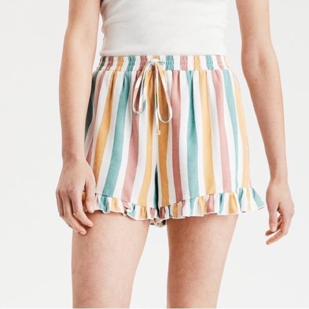 AMERICAN EAGLE Striped Ruffle Shorts